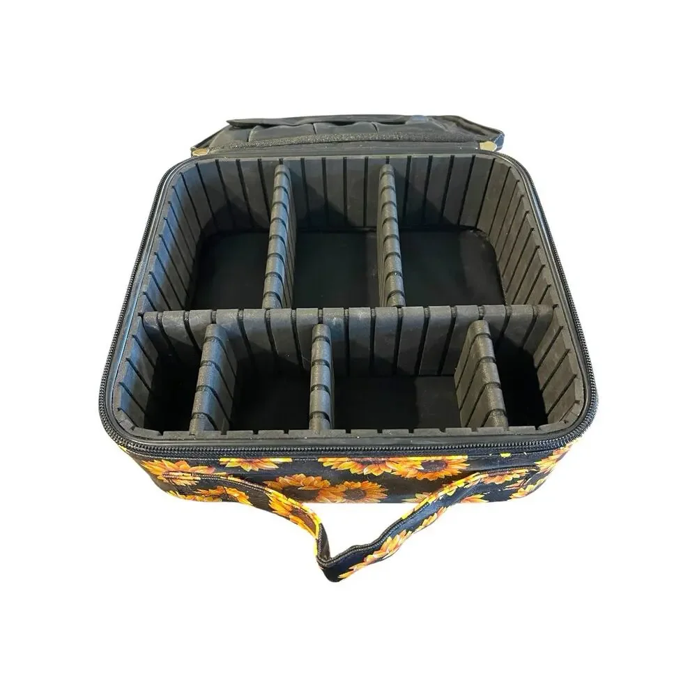 Travel Makeup Train Case - Adjustable Compartments - Sunflower Design